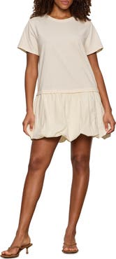 Sanctuary For Keeps Mixed Media Bubble Hem Cotton T-Shirt Minidress
