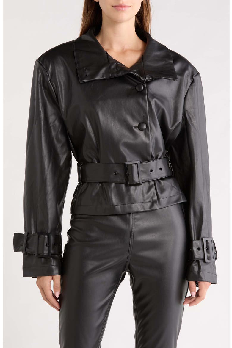 Scarlette Belted Faux Leather Jacket, Main, color, NOIR