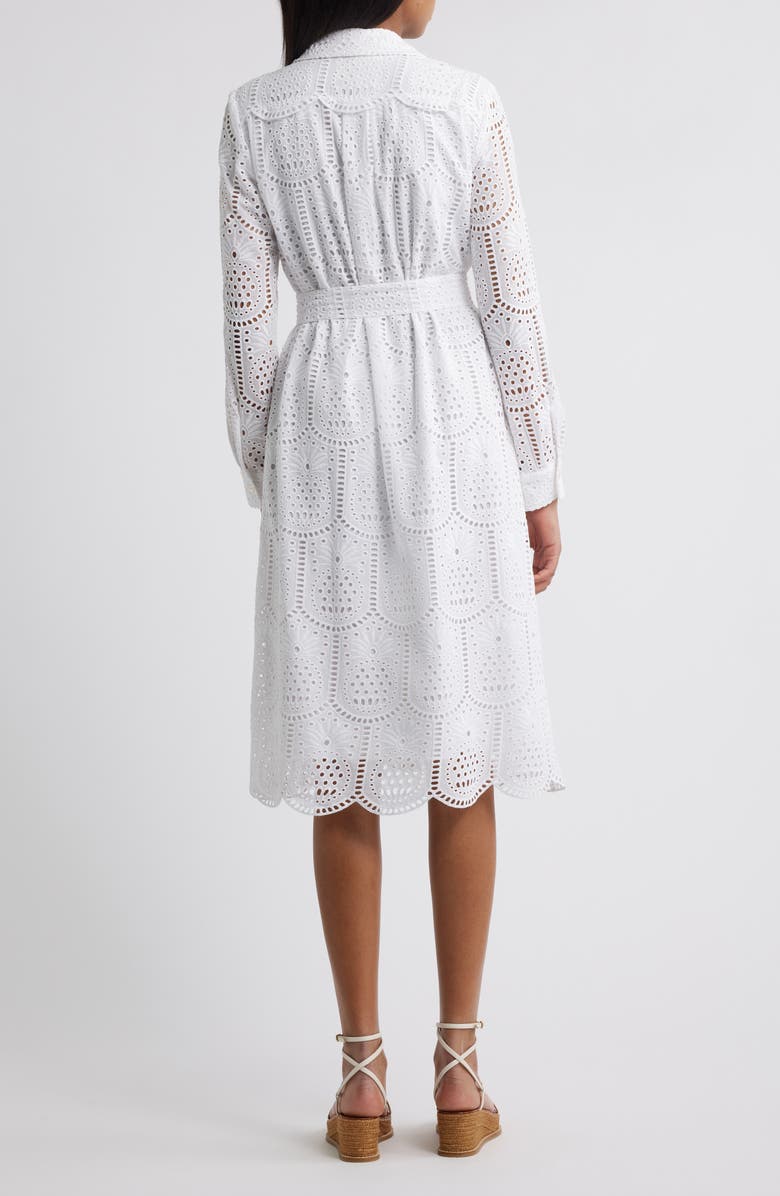 Lilly Pulitzer<sup>®</sup> Eira Eyelet Long Sleeve Belted Midi Shirtdress, Alternate, color, Resort White Pineapple Tile