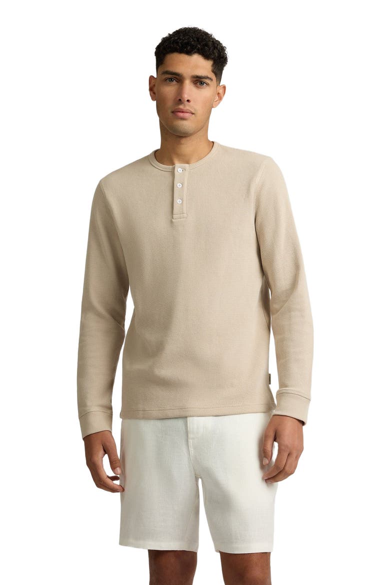 Heavyweight Cotton Waffle Henley Sweatshirt, Alternate, color, SAND