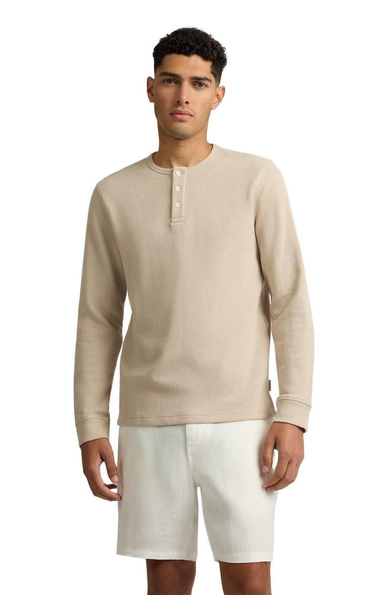 Onia Heavyweight Cotton Waffle Henley Sweatshirt, Alternate, color, Sand
