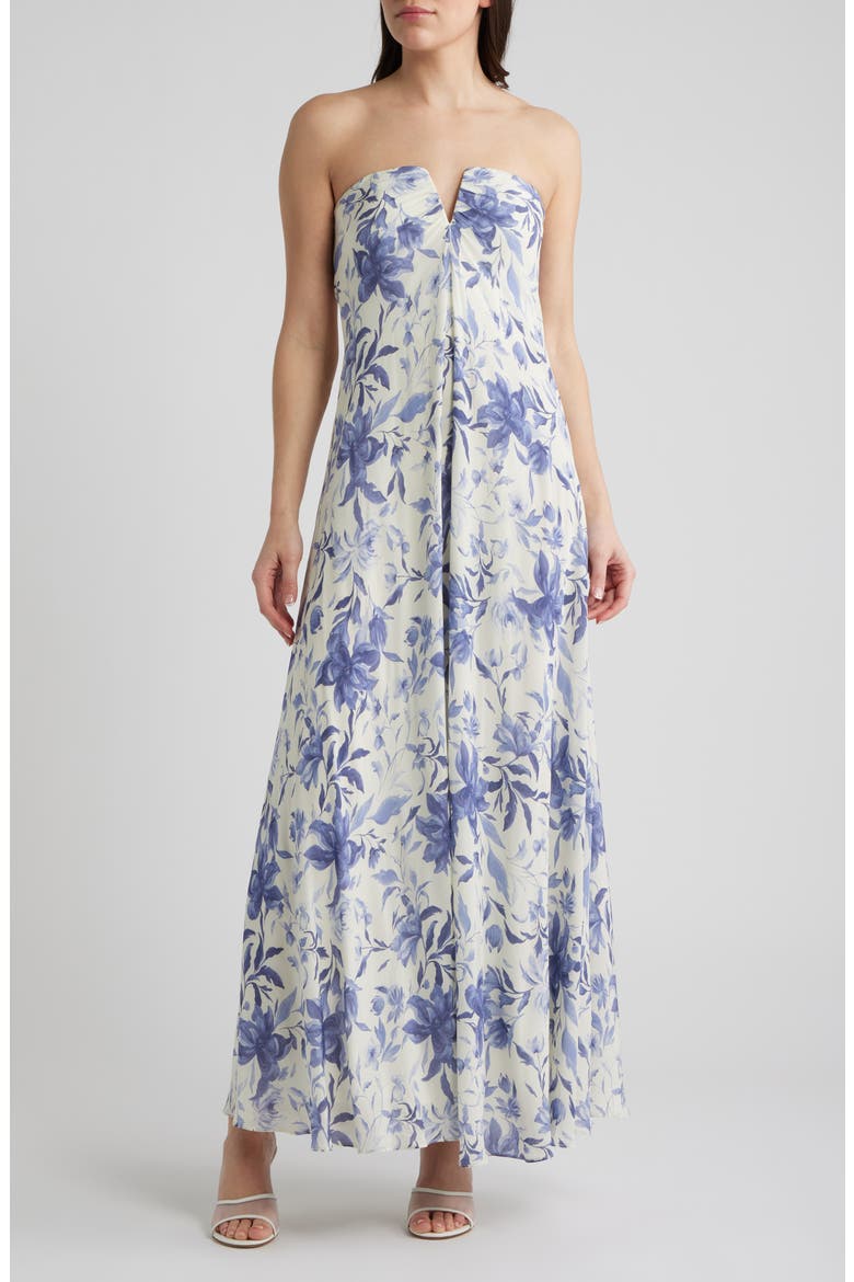 The Emerson Floral Strapless Maxi Dress, Main, color, ARCTIC ICE