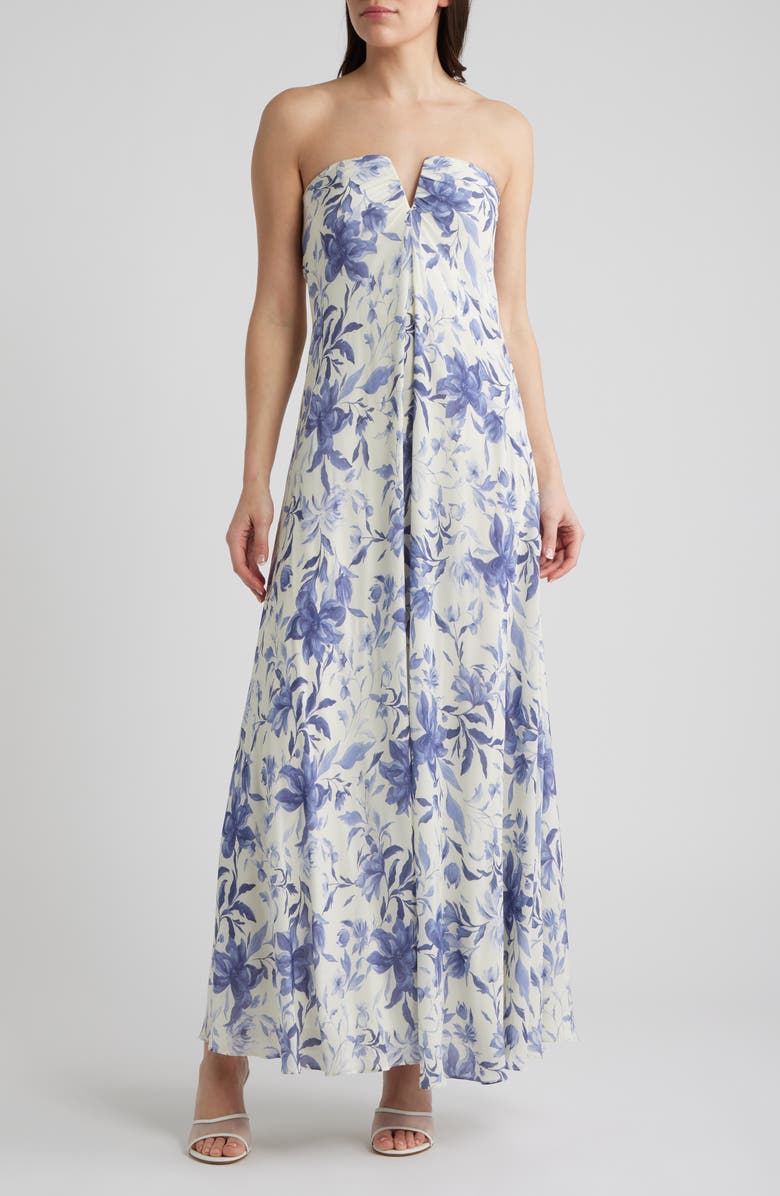 Parker The Emerson Floral Strapless Maxi Dress, Main, color, Arctic Ice