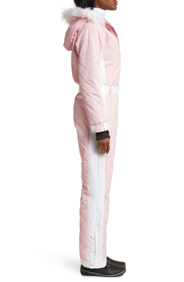 TIPSY ELVES Powder Pink Faux Fur Trim Waterproof Snowsuit, Alternate, color, 