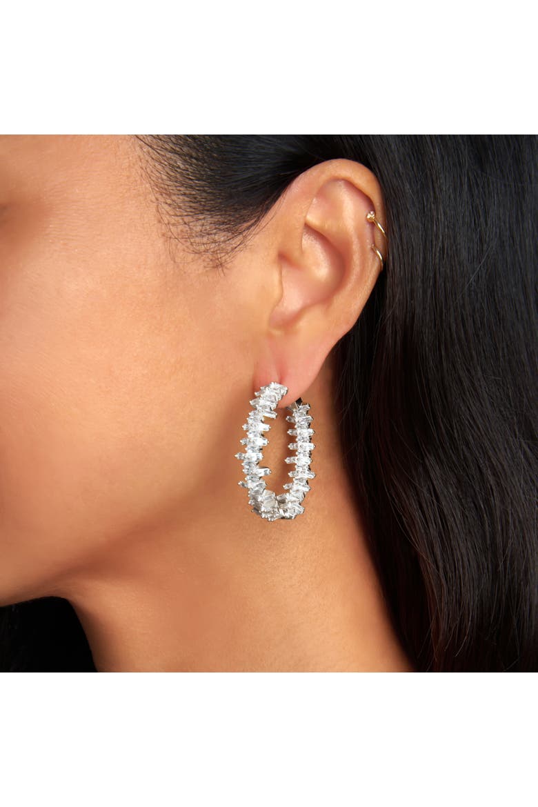 Flat Block Earrings, Alternate, color, Black/White Rhodium