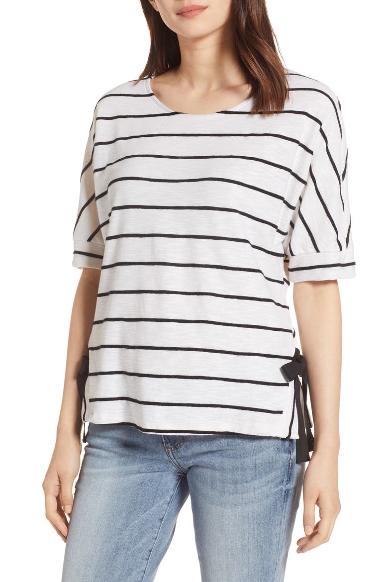 Side Tie Stripe Tee, Main, color, WHITE WITH BLACK
