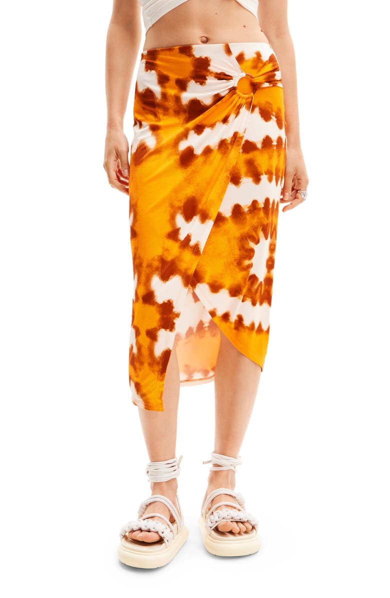 Desigual Tie Dye Wrap Midi Skirt, Main, color, 