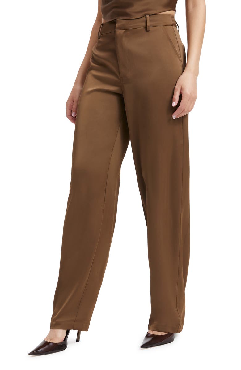Good American Stretch Satin Trousers, Alternate, color, Light Mocha004