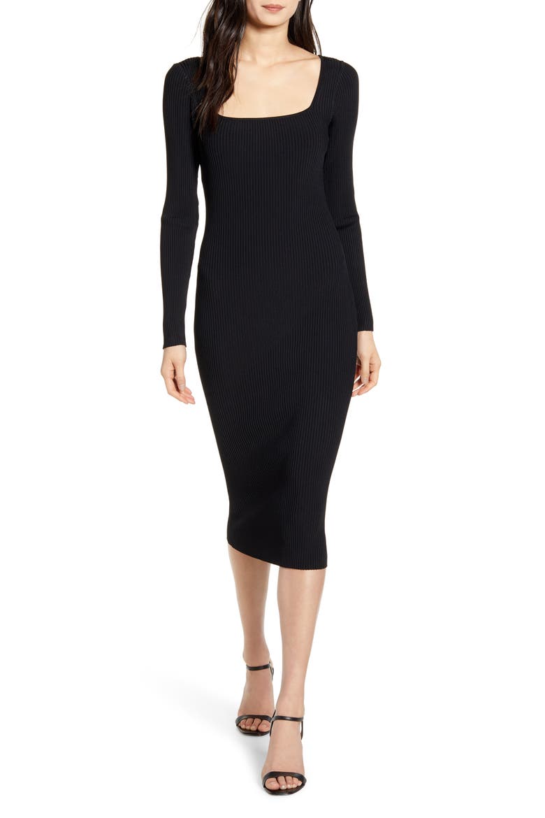 Long Sleeve Midi Sweater Dress, Main, color, BLACK