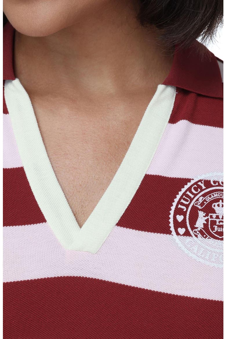 Cropped Striped Polo Knit Top, Alternate, color, RED DAHLIA/SOFT GLOW COMBO