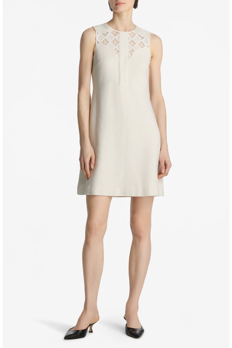 Metallic Tweed & Guipure Lace Shift Dress, Main, color, ECRU LUREX MULTI