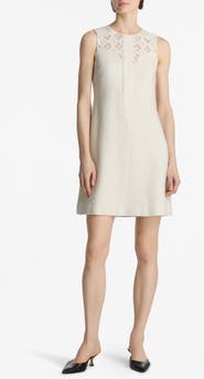 ST. JOHN Metallic Tweed & Guipure Lace Shift Dress