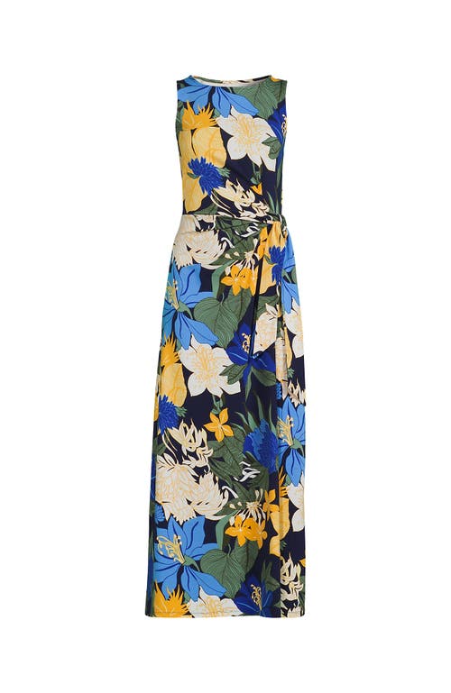 Lands' End Cotton Modal Sleeveless Tie Waist Maxi Dress In Navy Multi Floral Bloom