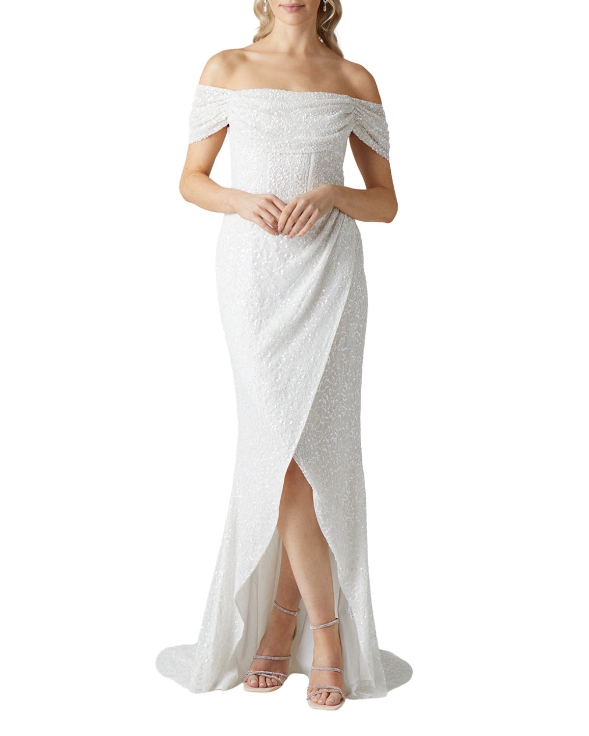 Sequin Bardot Wrap Skirt Wedding Dress