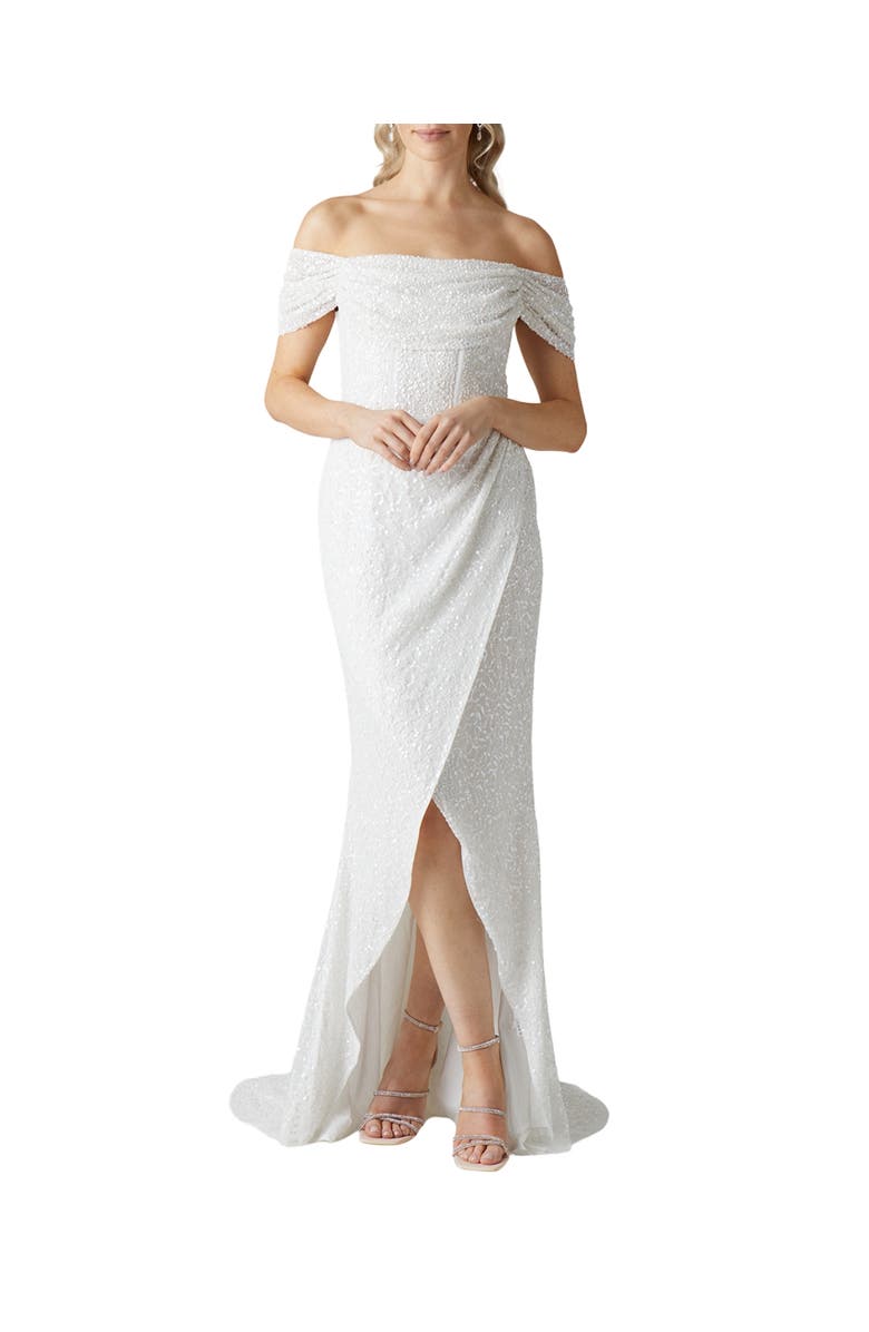 Coast Sequin Bardot  Wrap Skirt Wedding Dress, Main, color, Ivory