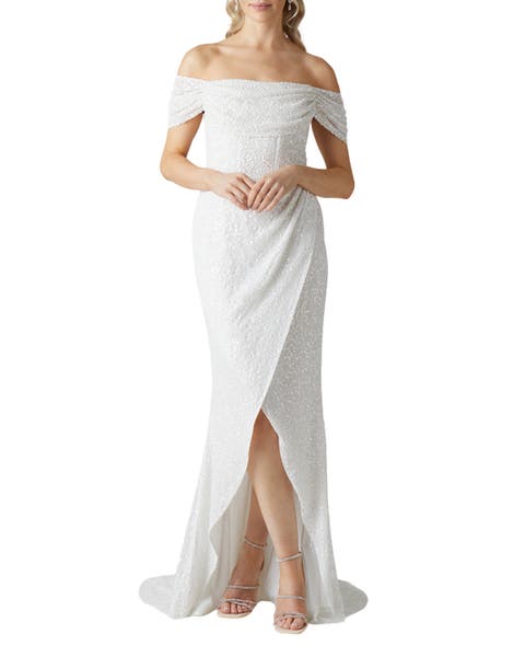 Sequin Bardot  Wrap Skirt Wedding Dress