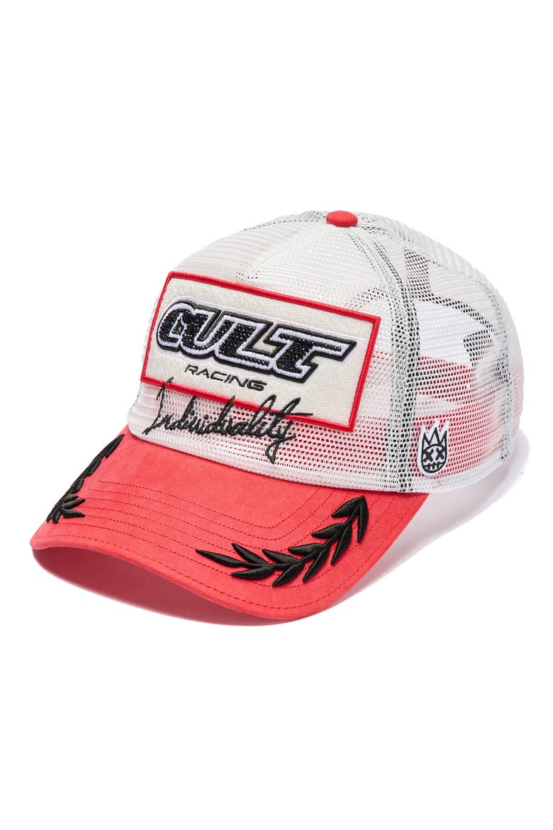 Racing Logo Mesh Trucker Hat, Main, color, WINTER WHITE