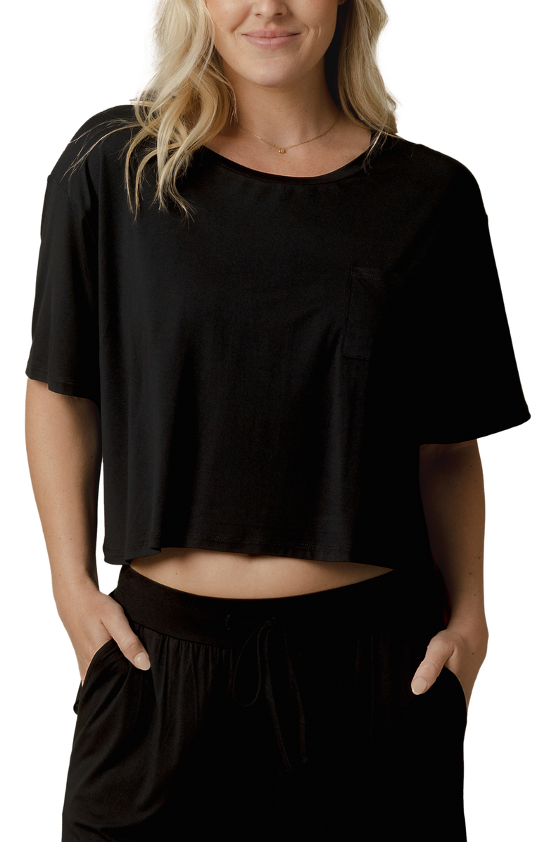 Kindred Bravely Aria Casual Cropped Short Sleeve Top, Main, color, Black