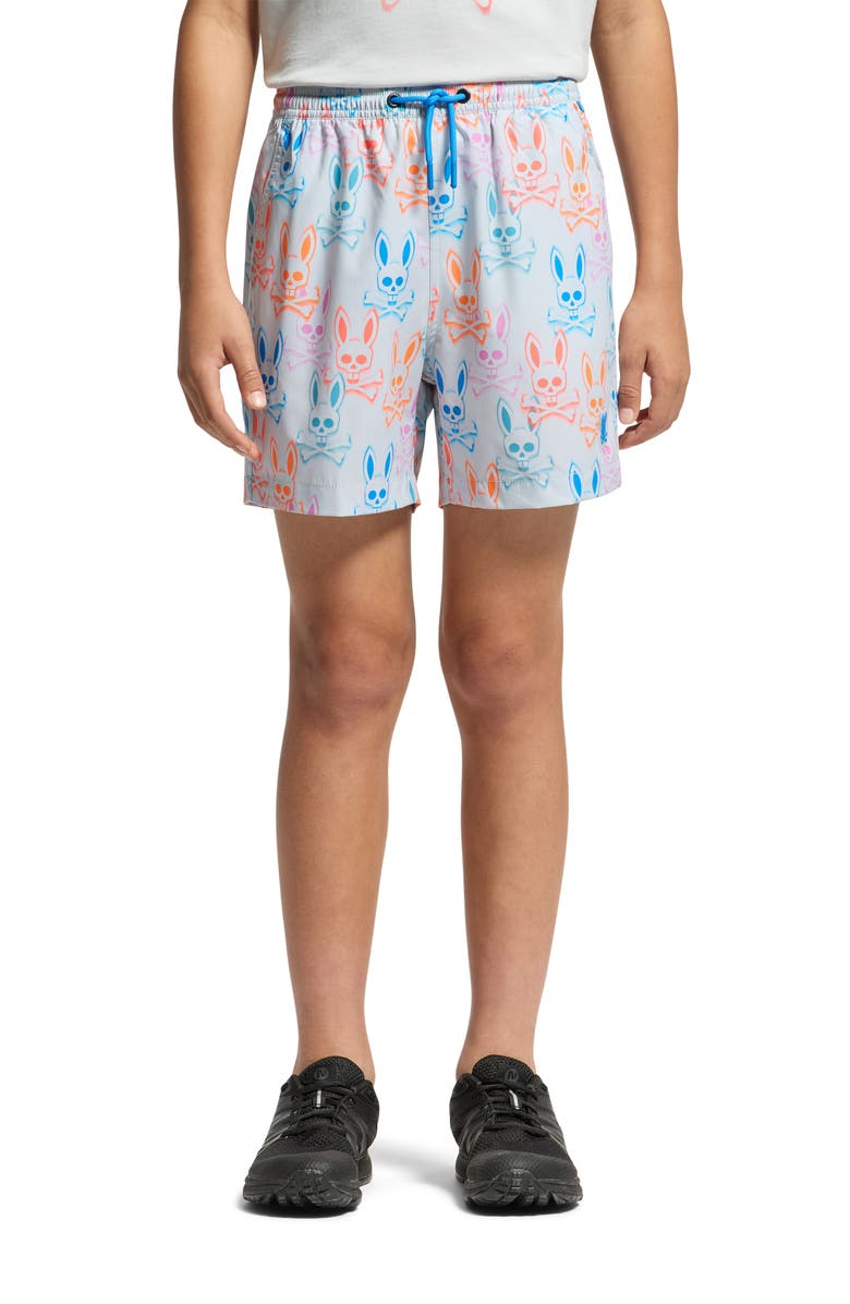 Psycho Bunny Kids' Loa Print Swim Trunks, Alternate, color, 