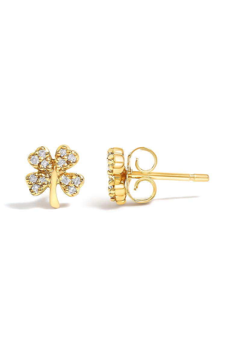 10K Yellow Gold Diamond Accent 4 Leaf Clover Stud Earrings, Alternate, color, Yellow