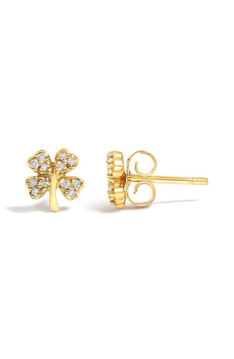 Haus of Brilliance 10K Yellow Gold Diamond Accent 4 Leaf Clover Stud Earrings, Alternate, color, Yellow