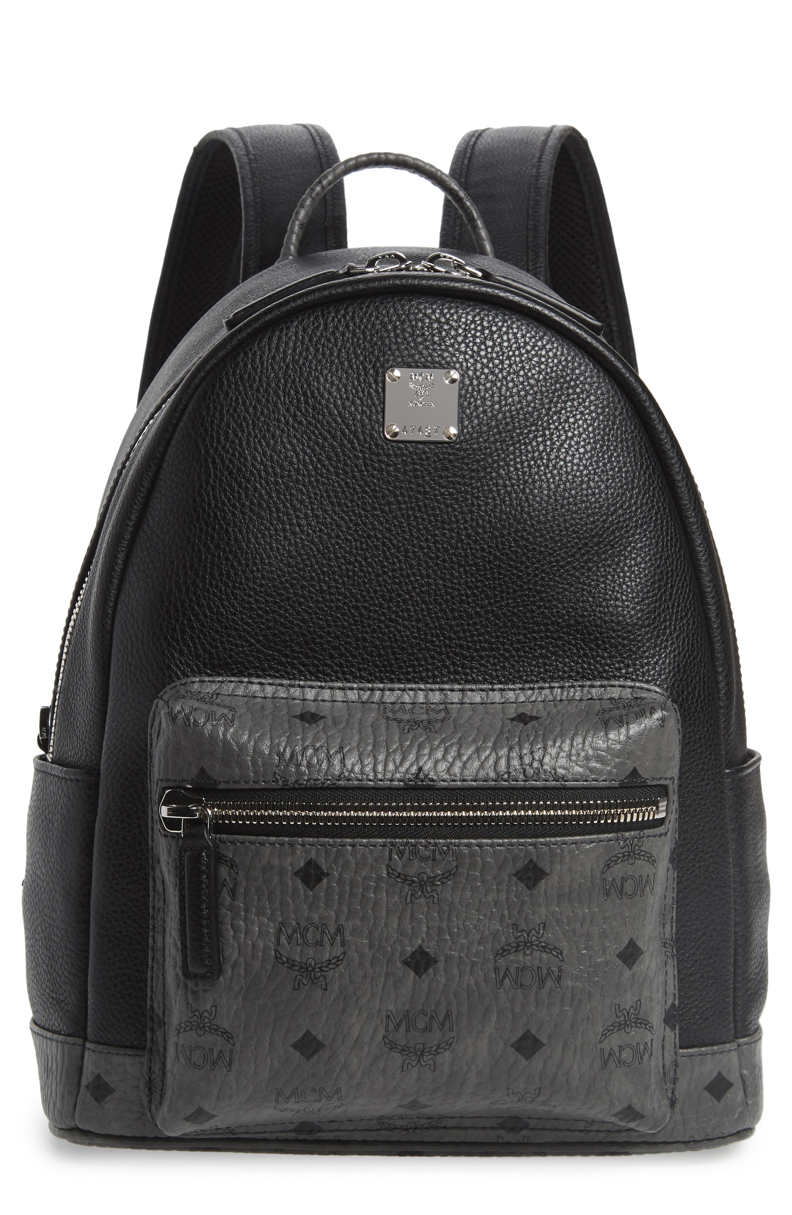 MCM Small Leather & Visetos Canvas Backpack, Main, color, 