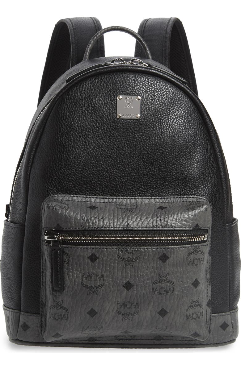 MCM Small Leather & Visetos Canvas Backpack, Main, color,