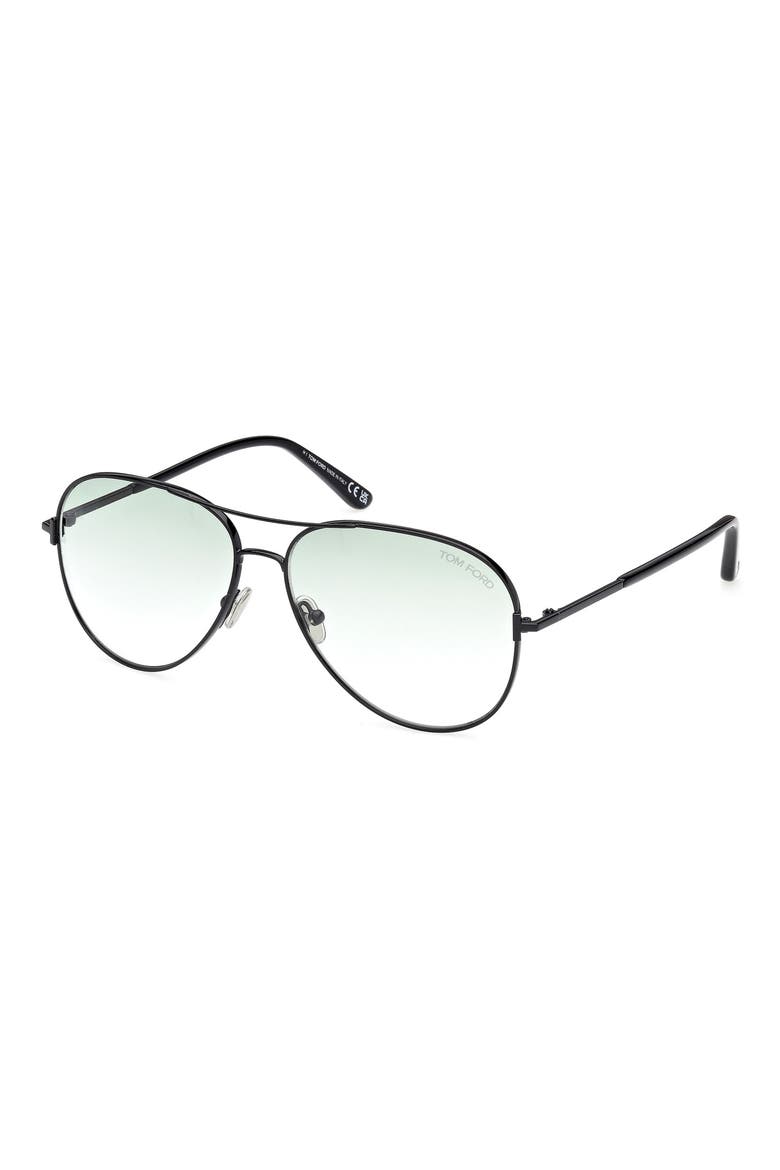 Clark 59mm Gradient Pilot Sunglasses, Alternate, color, SHINY BLACK / GRADIENT GREEN