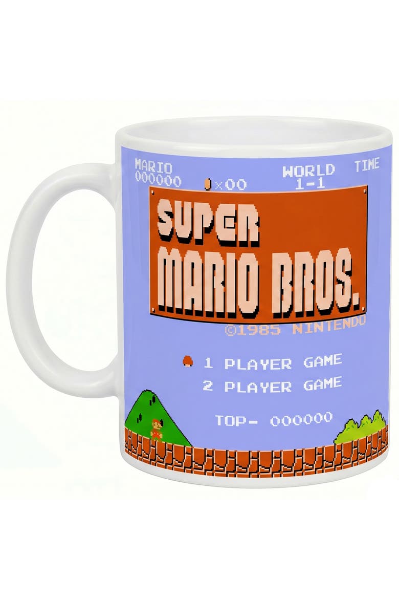 11 oz Super Mario Bros Retro Title Ceramic Mug, Main, color, White