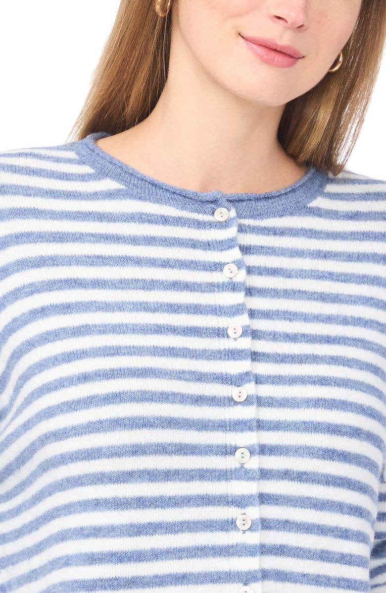 Vince Camuto Stripe Cotton Cardigan, Alternate, color, Denim Heather