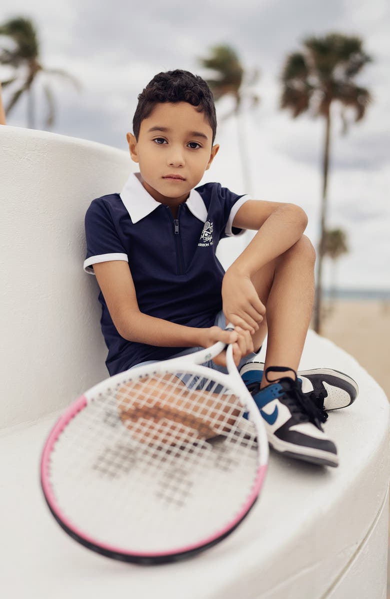 Manière Kids' Tennis Club Short Sleep Polo, Alternate, color, Navy