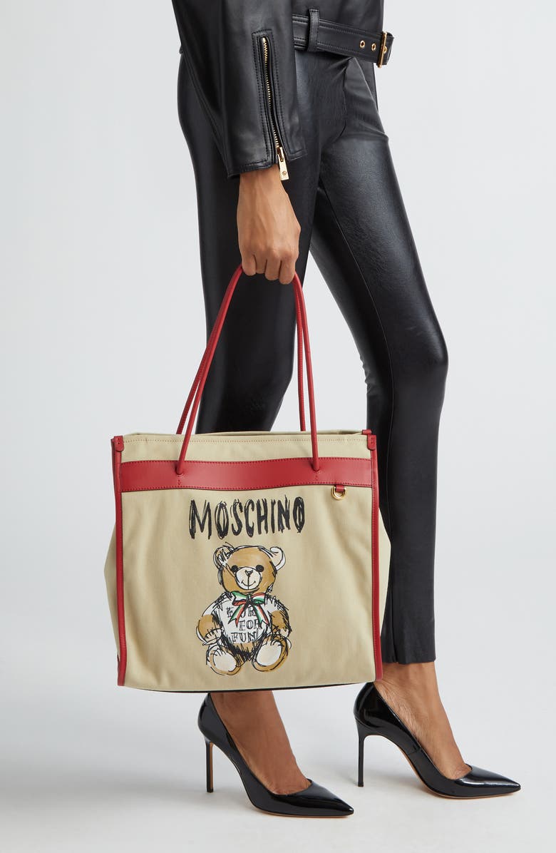 Moschino Bear Graphic Canvas Tote, Alternate, color,