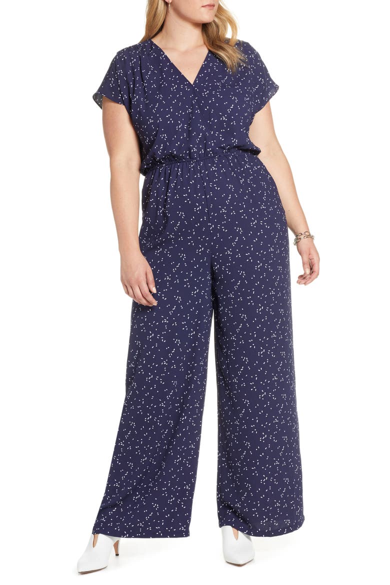 Faux Wrap Jumpsuit, Alternate, color, NAVY GEO PRINT