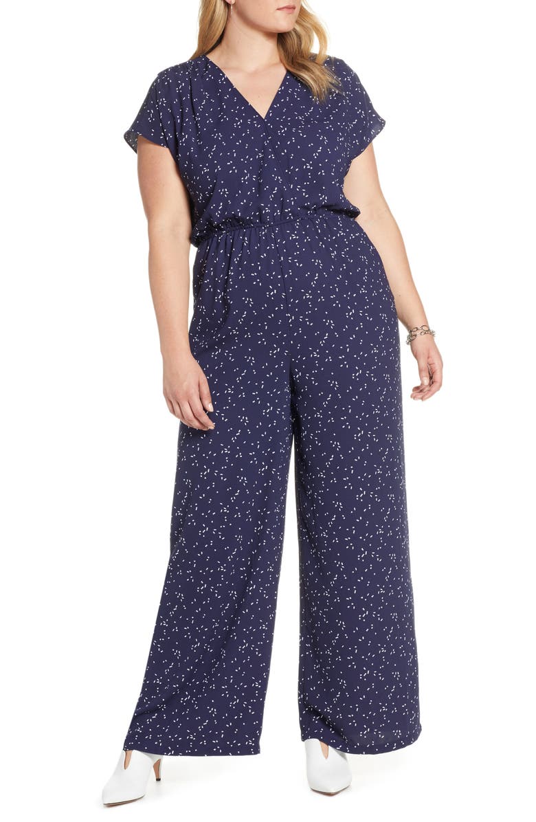 Halogen<sup>®</sup> Faux Wrap Jumpsuit, Alternate, color, Navy Geo Print