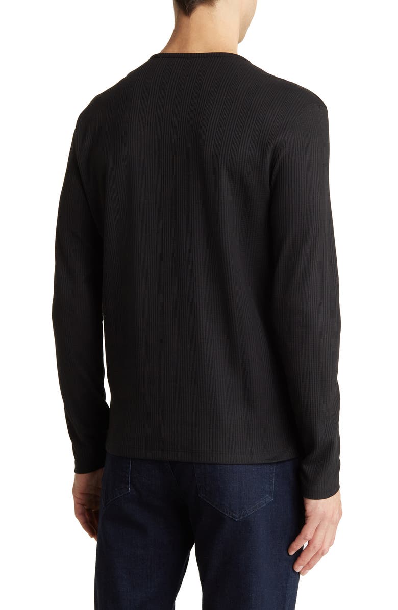 John Varvatos Waffle Stitch Long Sleeve Henley, Alternate, color, Black