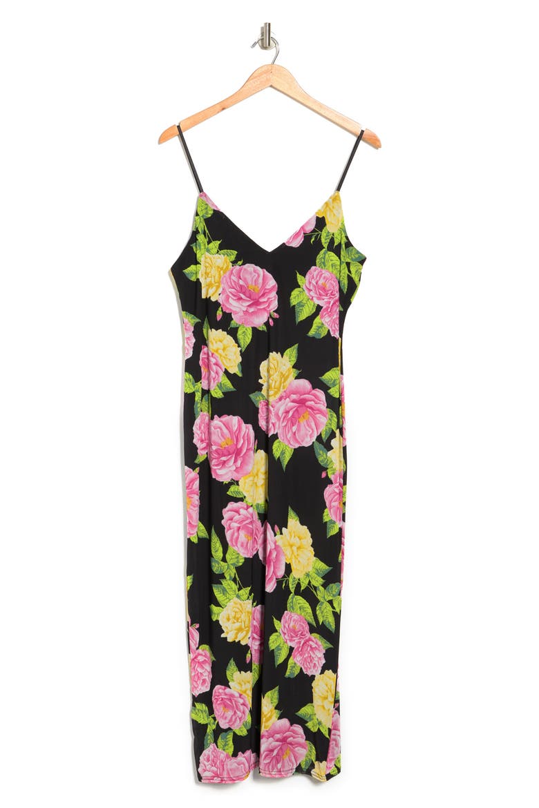 Amina Print Power Mesh Midi Slipdress, Alternate, color, NOIR BOUQUET