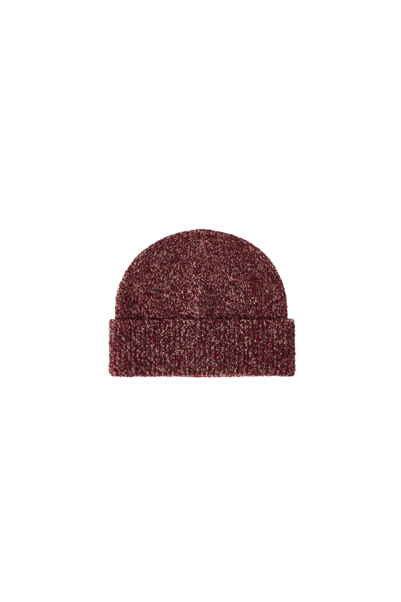 Virgin wool, silk and cashmere ribbed beanie, Alternate, color, Burgundy
