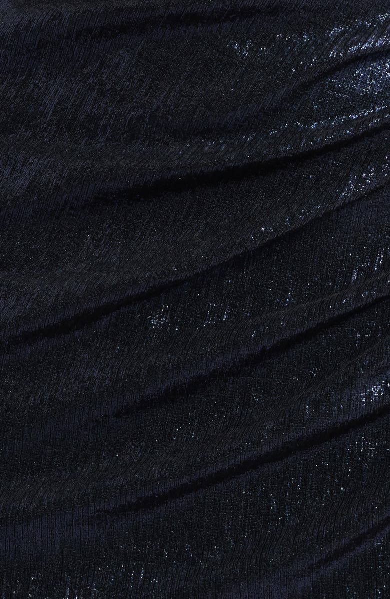 Eliza J Ruched Asymmetric Neck Long Sleeve Maxi Dress, Alternate, color, Navy