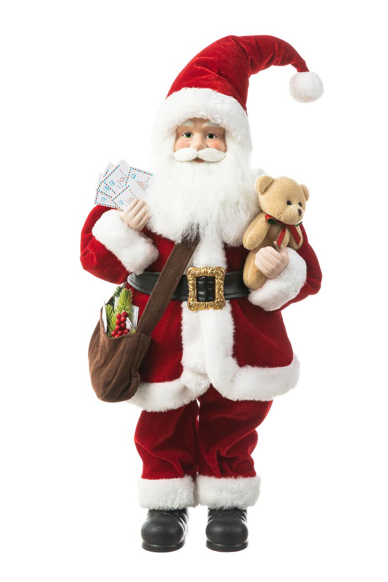 18"H Faux Fur Christmas Traditional Santa Figurines, Main, color, Red