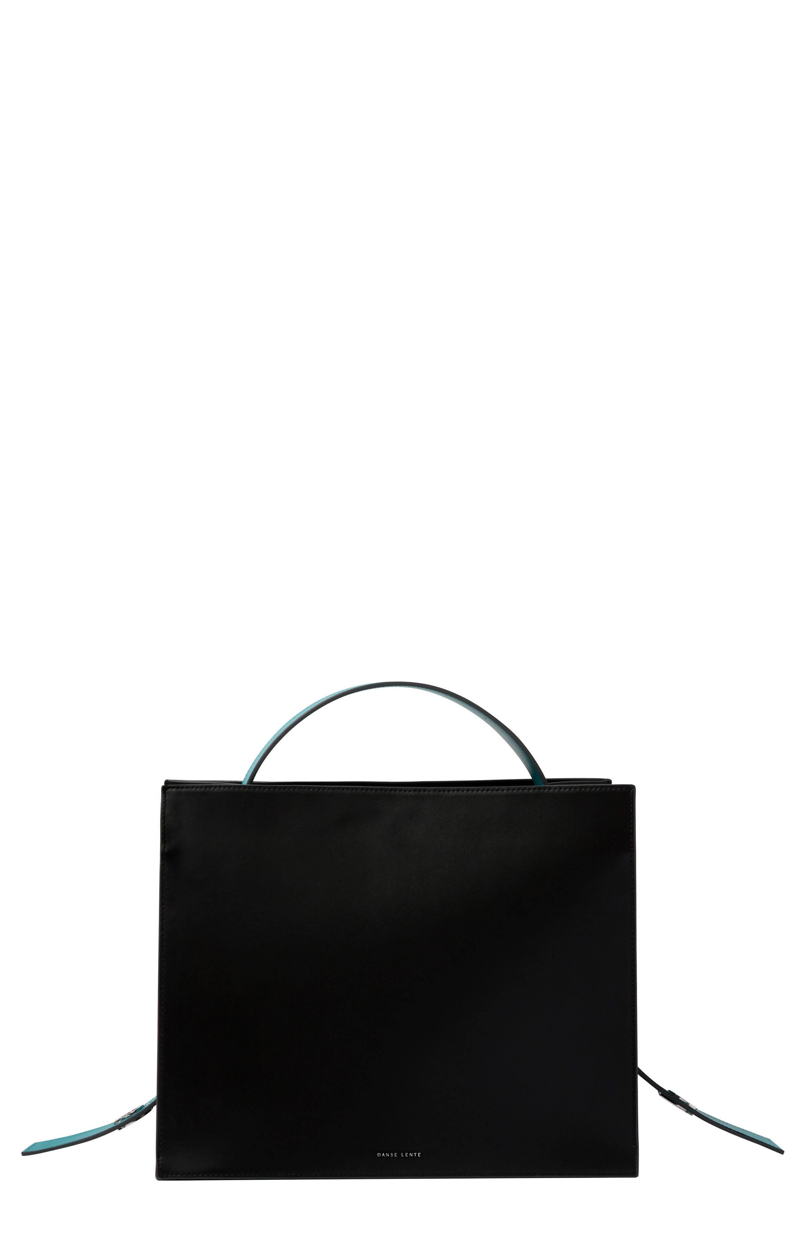 Young Leather Tote Bag, Main, color, BLACK/ TURQUOISE