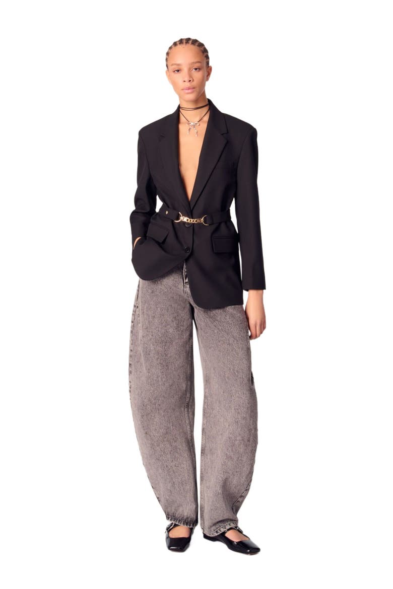 Belted suit jacket, Alternate, color, Black
