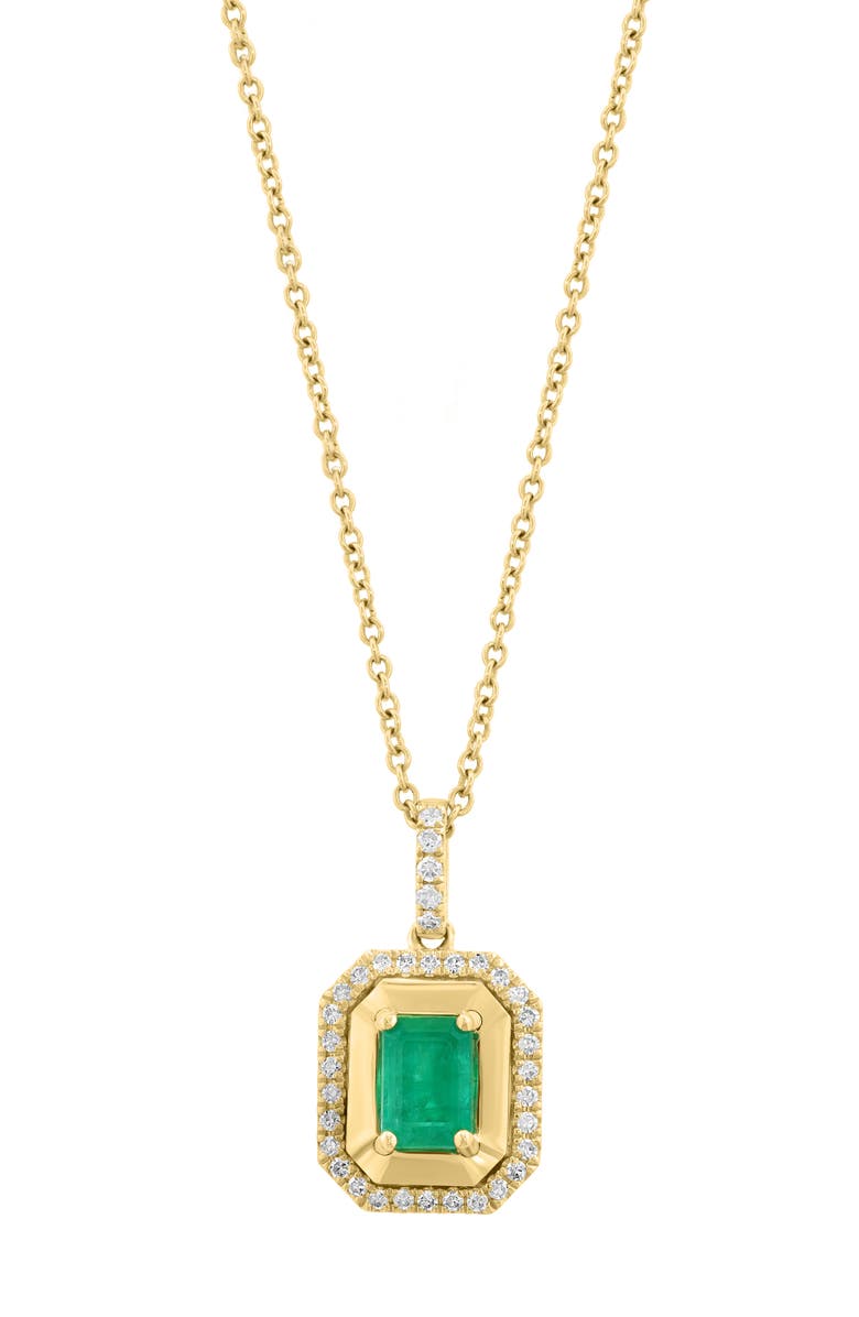 EFFY 14K Gold Emerald & Diamond Halo Pendant Necklace, Main, color, 