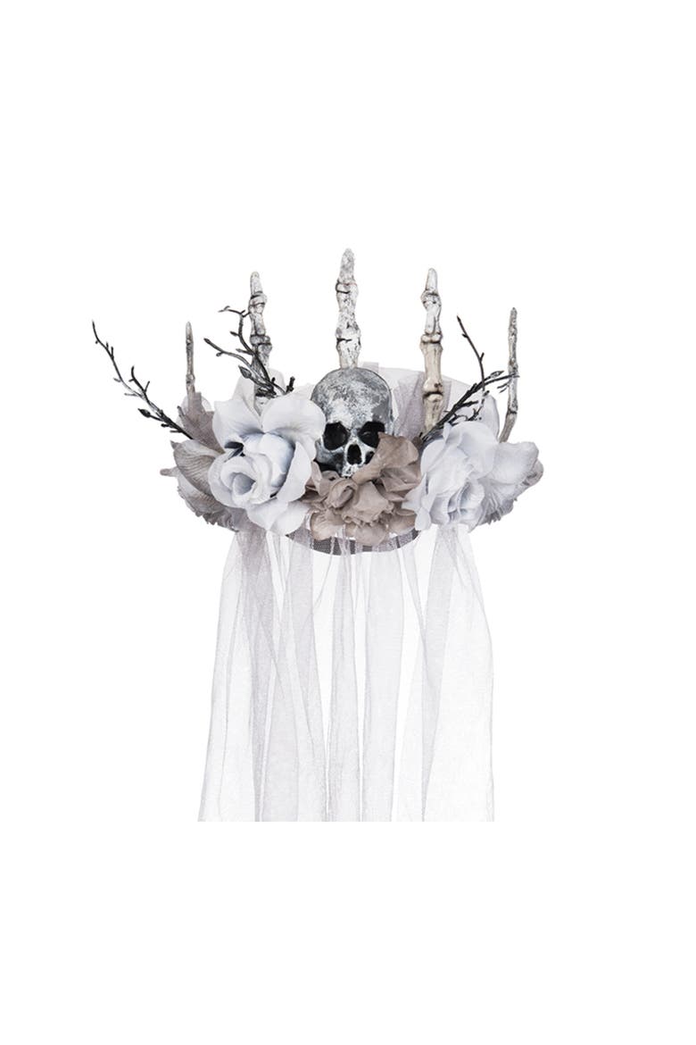 Bride Gray & White Skeleton Halloween Costume Veil Adult Headband 30.71", Alternate, color, White