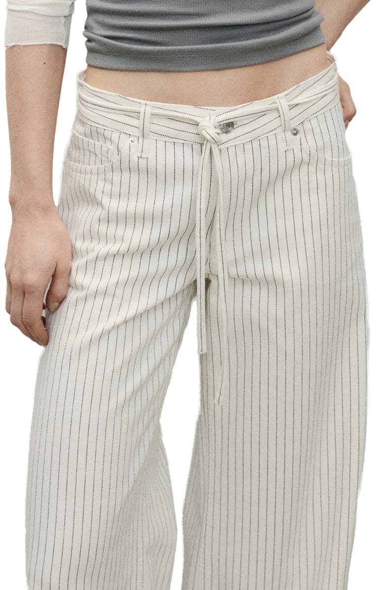 MANGO Belted Stripe Wide Leg Jeans, Alternate, color, Off White