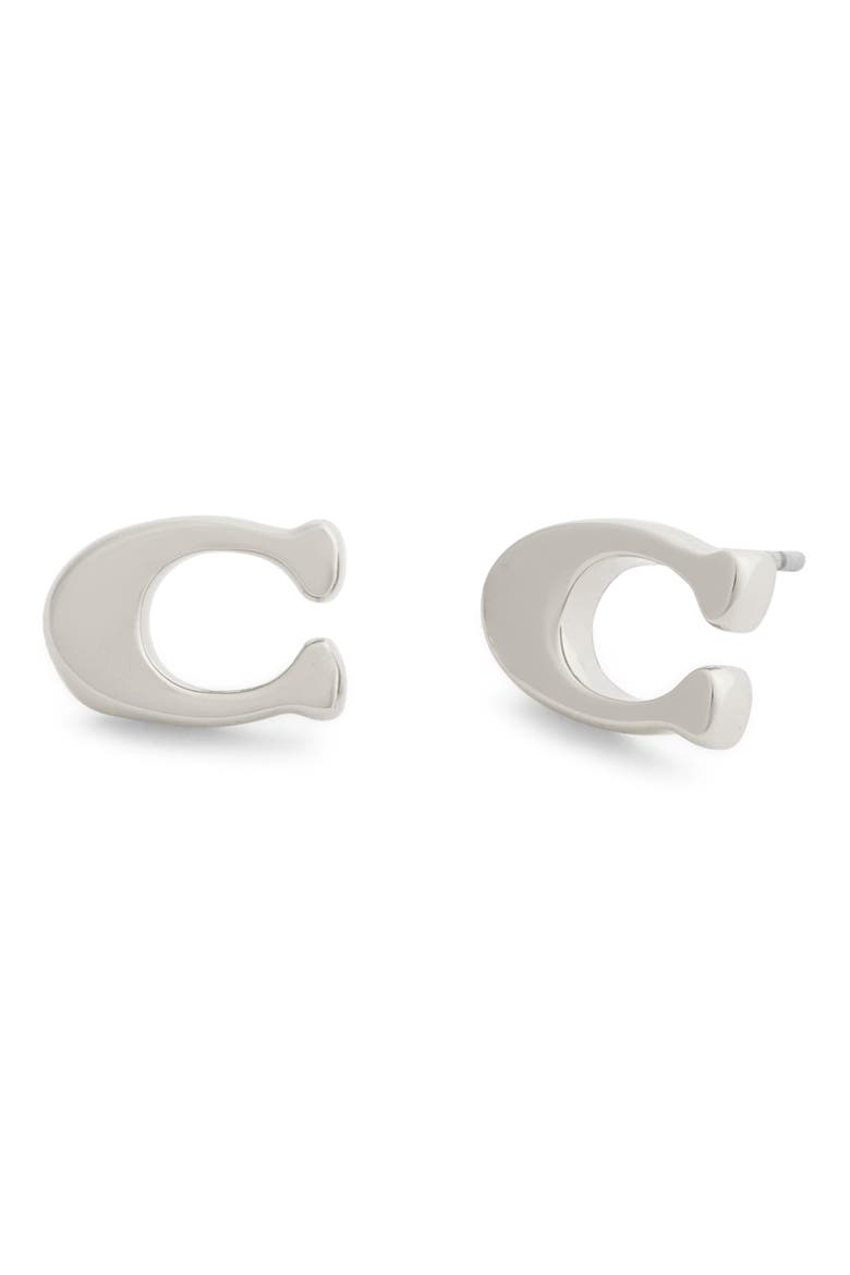 Signature C Stud Earrings, Main, color, RHODIUM