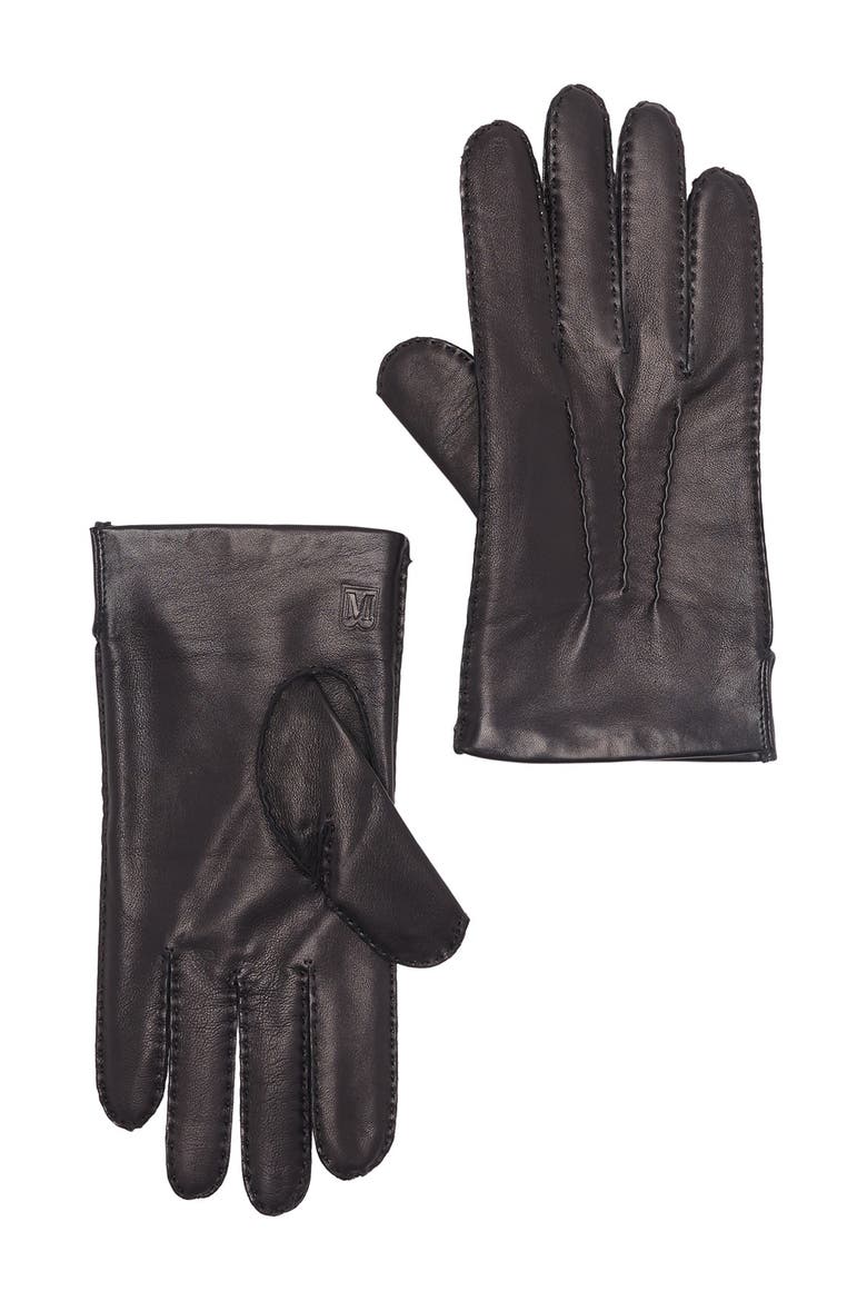 Cashmere Lined Hand Stitch Leather Gloves, Main, color, 001BLK