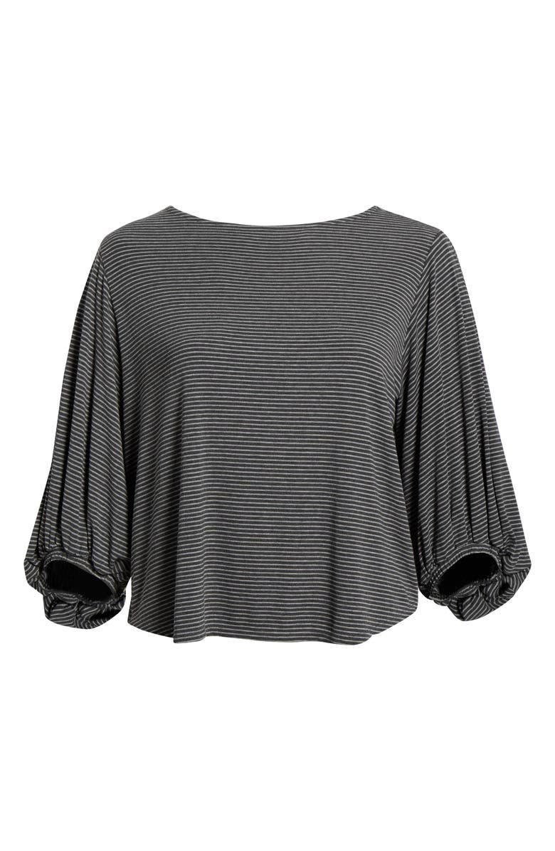Wit & Wisdom Stripe Balloon Sleeve Knit Top, Alternate, color, Heather Charcoal