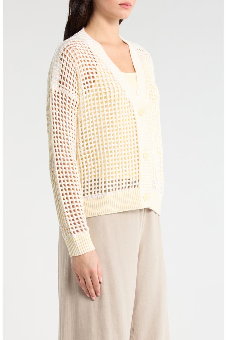 Camellia Openwork V-Neck Cotton Blend Cardigan, Alternate, color, HONEYSUCKLE
