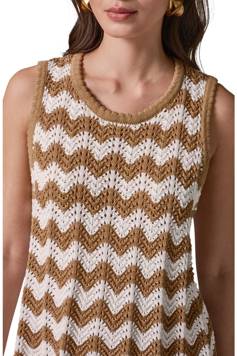Scallop Stripe Sleeveless Pointelle Sweater, Alternate, color, FAWN/ CREAM