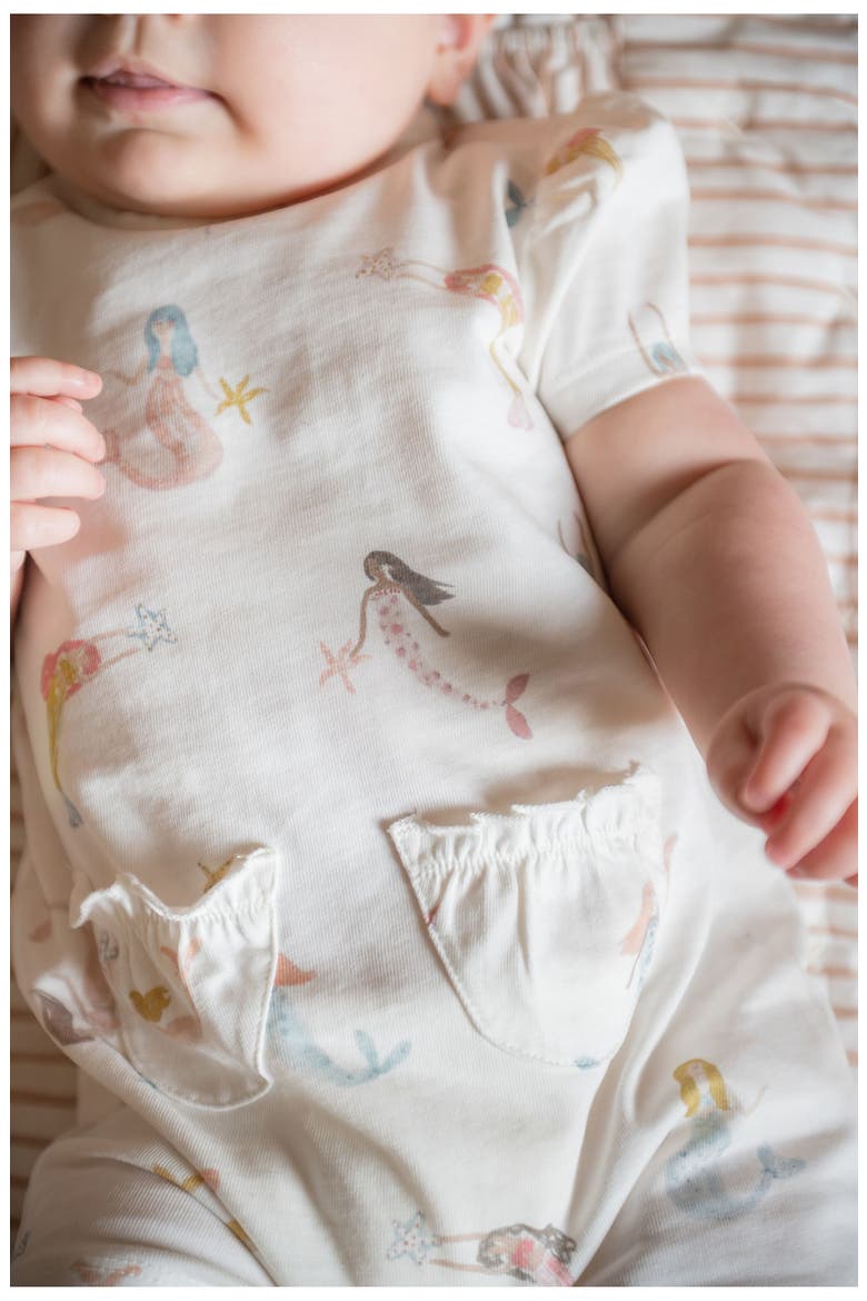 Kids' Melody Print Puff Sleeve Organic Cotton Romper, Alternate, color, MERMAID MELODY